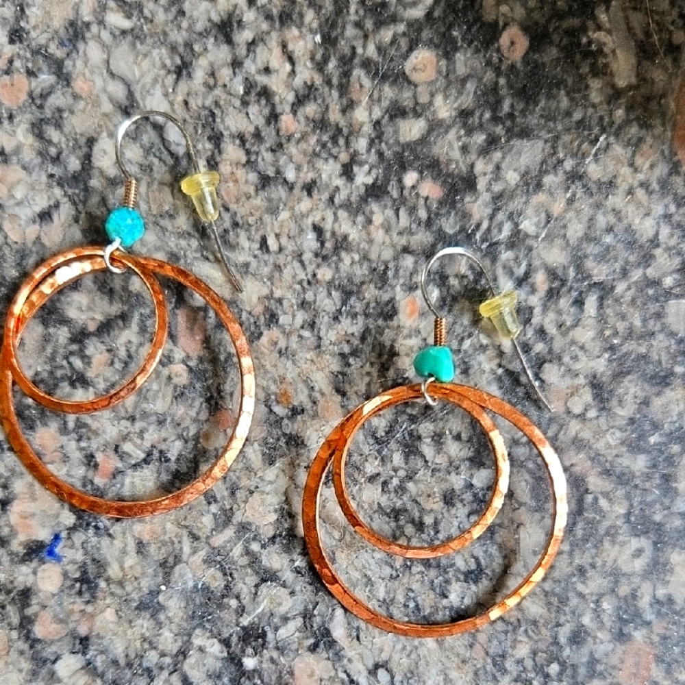 Elegant Copper and Turquoise Hoop Earrings